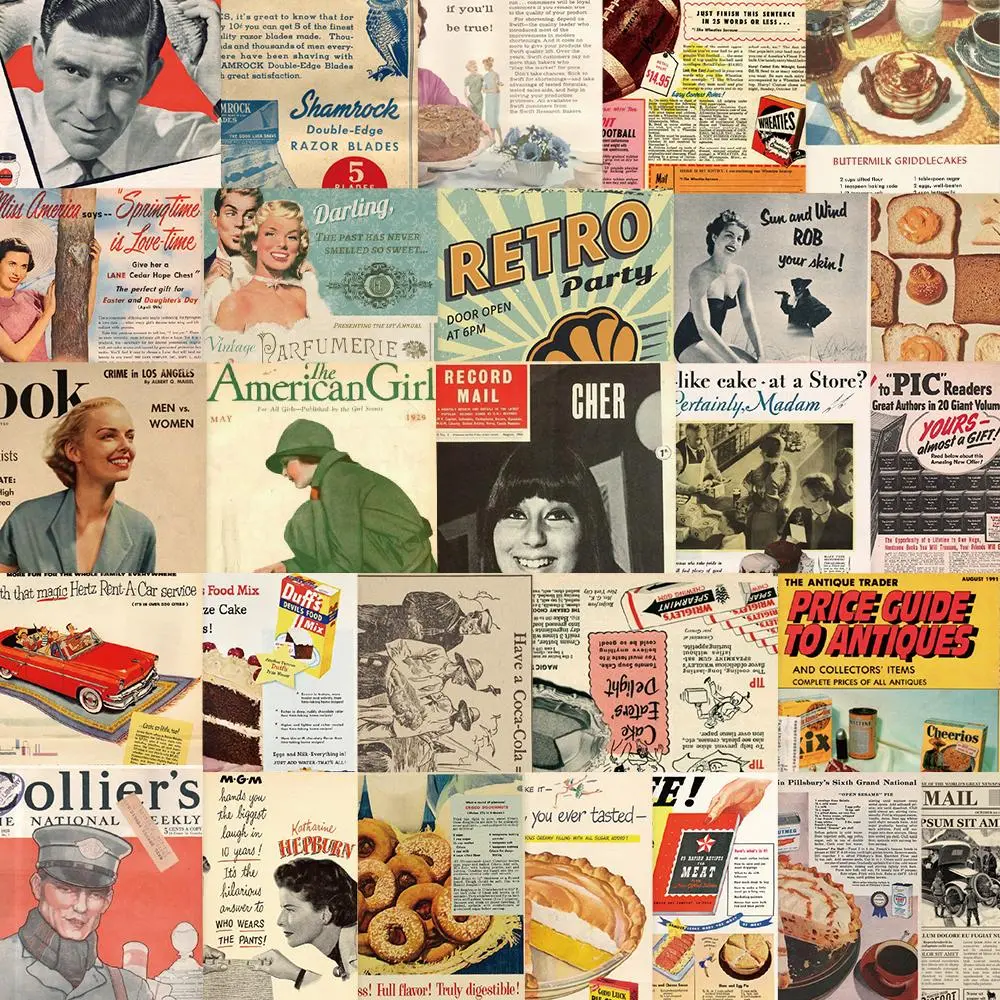 Vintage Magazine Newspaper Pattern Sticker, 200pcs/set Retro Sticker, DIY Decorative Sticker for Phone Case, Computer, Guitar, Bag, Water Cup, Scrapbook Materials Sticker Packs