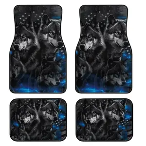 4-Piece Wolf Print Car Floor Mats Set, Universal Car Mat, Crystal Velvet, Fits Sedan, Truck, Suv, Car Interior Accessories, Floor Mats For Car