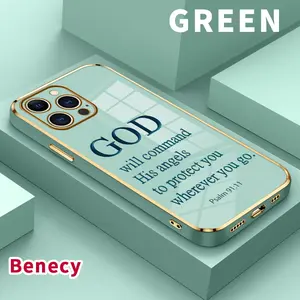 Electroplating Phone Case for iPhone 17 15 Pro Max 16 14 Plus 13 12 11 X XS Max XR Divine Protection Promise Patterned Classic Square Design Non Slip TPU Soft Shell