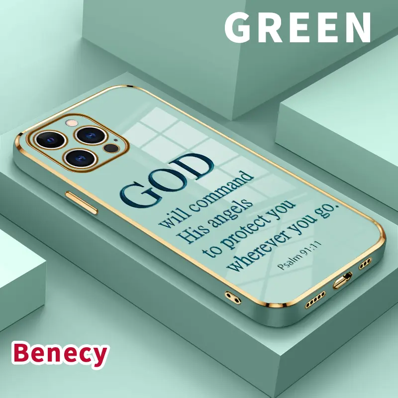 Electroplating Phone Case for iPhone 17 15 Pro Max 16 14 Plus 13 12 11 X XS Max XR Divine Protection Promise Patterned Classic Square Design Non Slip TPU Soft Shell
