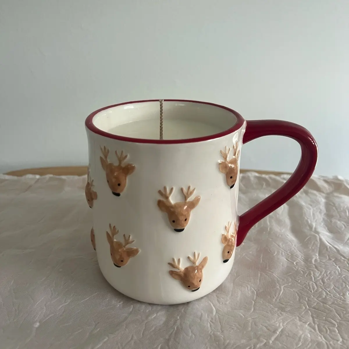 Hand-Painted Reindeer Mug Candle - Chocolate Chip Cookie Scent | Christmas Gift | Reusable Mug - Decor, Ornaments