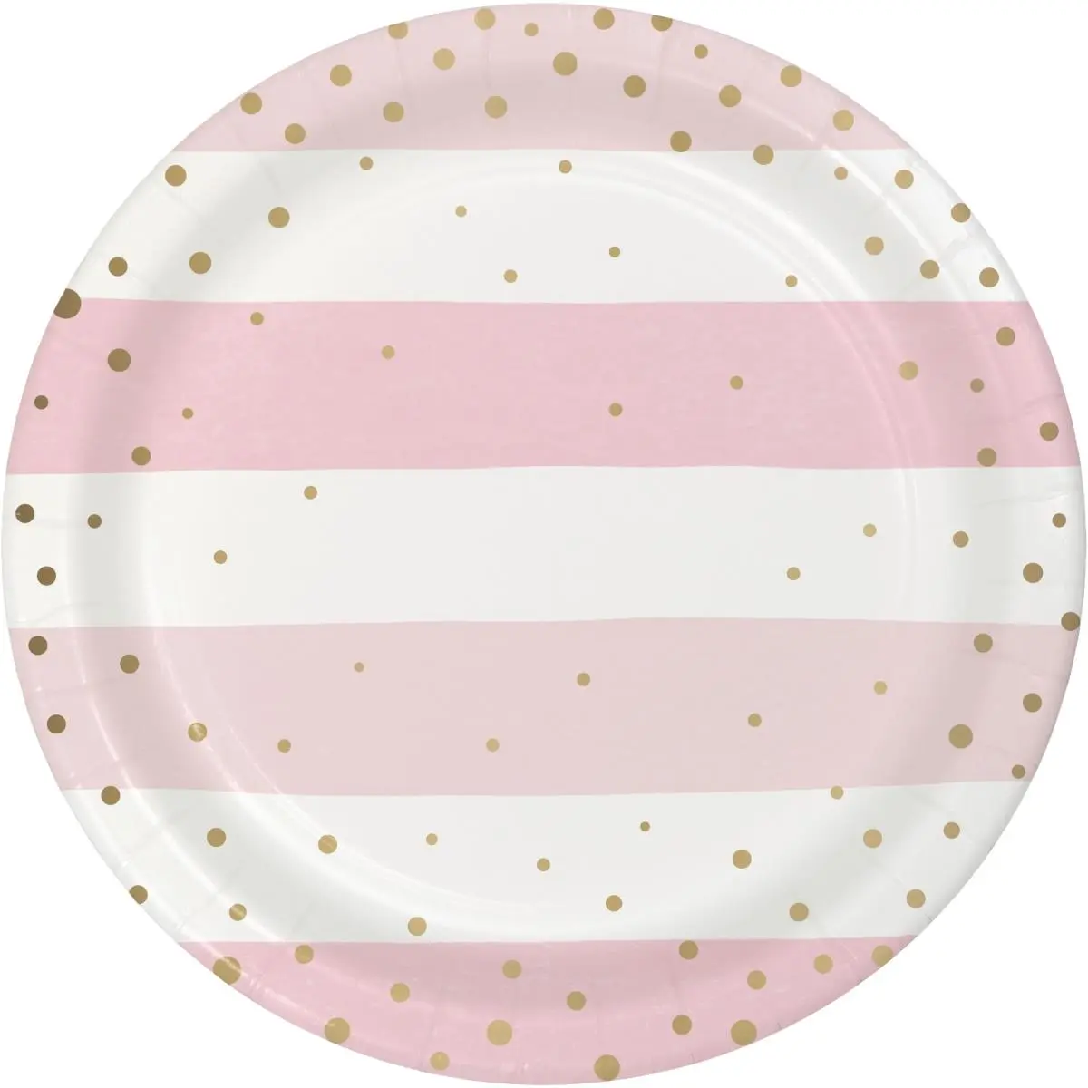 212 MAIN Disposable Heavyweight 7 in. Paperboard Foil Party Plates - 96-Piece Pink & Gold Dinnerware, Chocolate-Compatible Festive Party Supplies