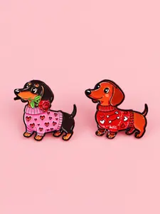 2pcs/set Cute Couple Sausage Enamel Pins, Animal Theme Backpack & Hat Decoration, Perfect Gift for Friends, All Seasons