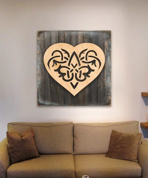 Designocracy 953166-18 Heart Block Decor - Celtic Spiral Heart Art on Board, Home Decor Gift for Living Room