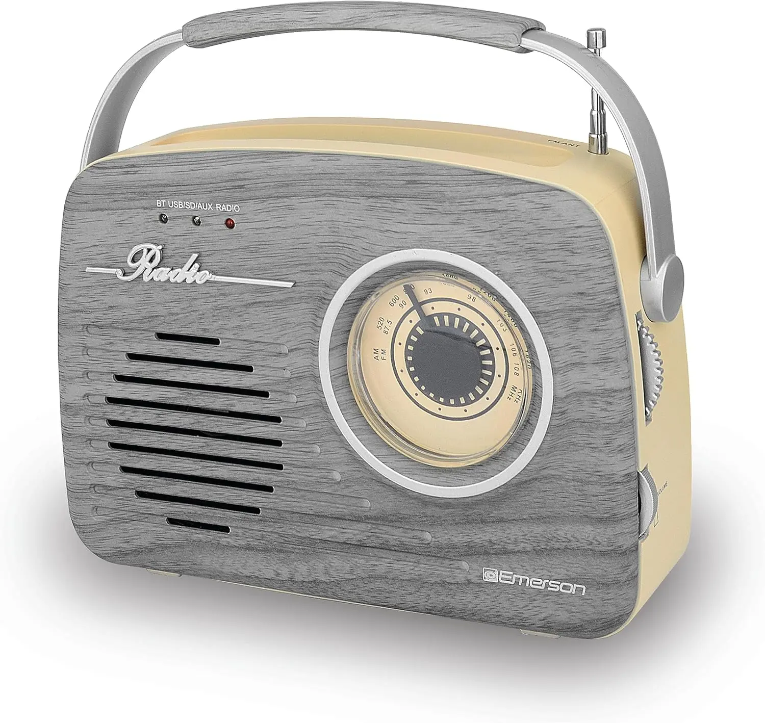 Emerson EAS-3002 Portable Bluetooth Speaker Retro Radio with AM/FM Tuner, USB/AUX Inputs - Gray