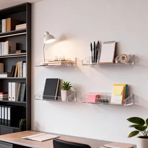 Easy Install Clear Acrylic Shelves, Floating Wall Organizer, Dual Mount Design, Durable Storage Rack for Household Use