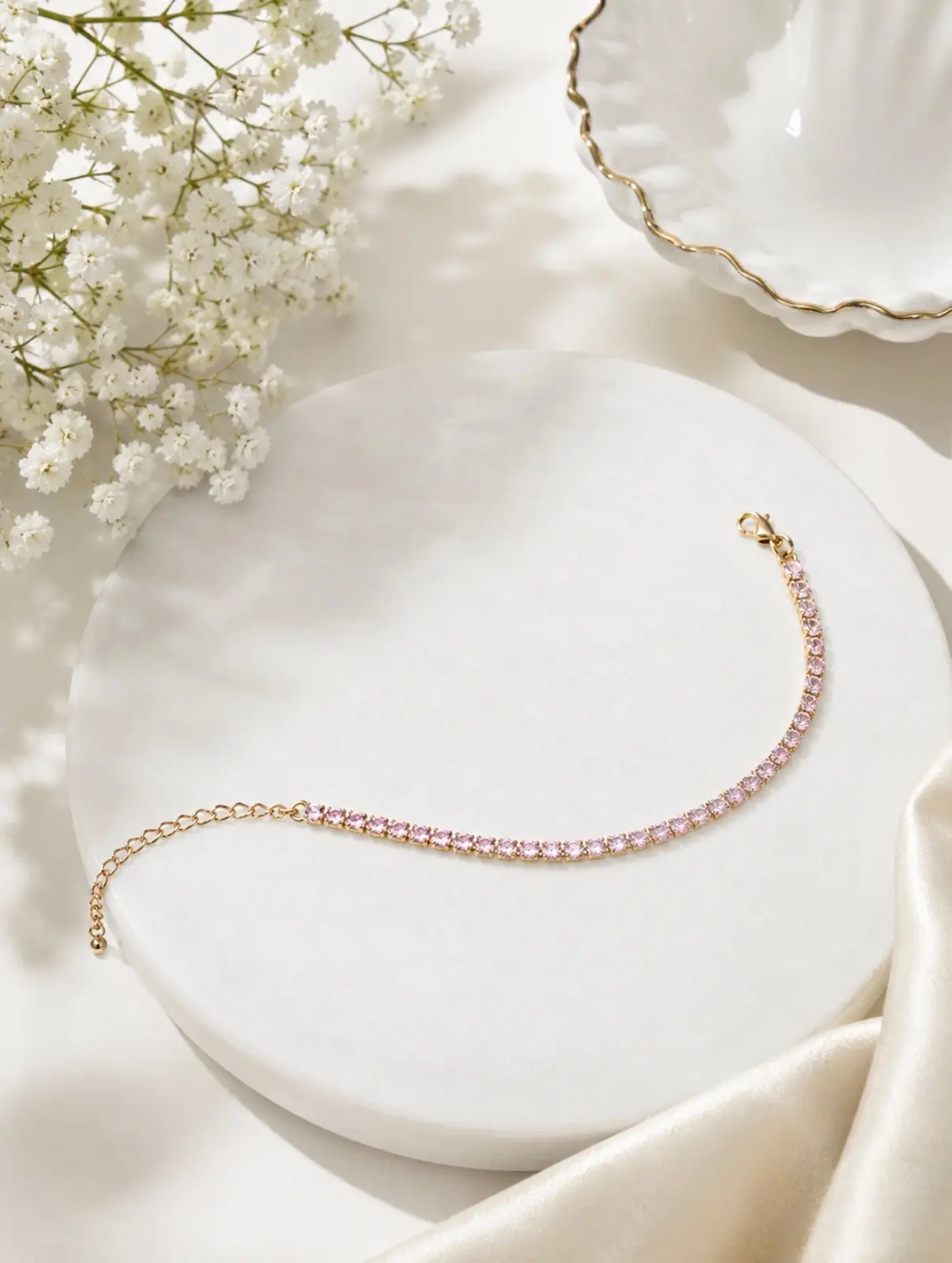 18k Gold Filled Tennis Bracelet Pink Cubic Zirconia