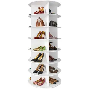 Bellemave 7-Tier 360-Degree Rotating Tower, Round Carousel Display & Organizer for Indoor Closet Storage, Shoe Rack Organizer, White, Closet Organizer