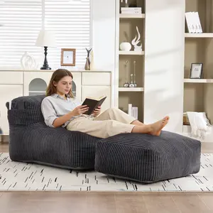 Big Bean Bag Chair for Adults,Lounger Large Bean Bag Sofa, Memory Foam Filled Beanbag Chair for Living Room, Bedroom, Balcony,Comfy Corduroy Bean Bag Chair with ottoman,Ergonomic Support & Premium Com seats floor boneless couch