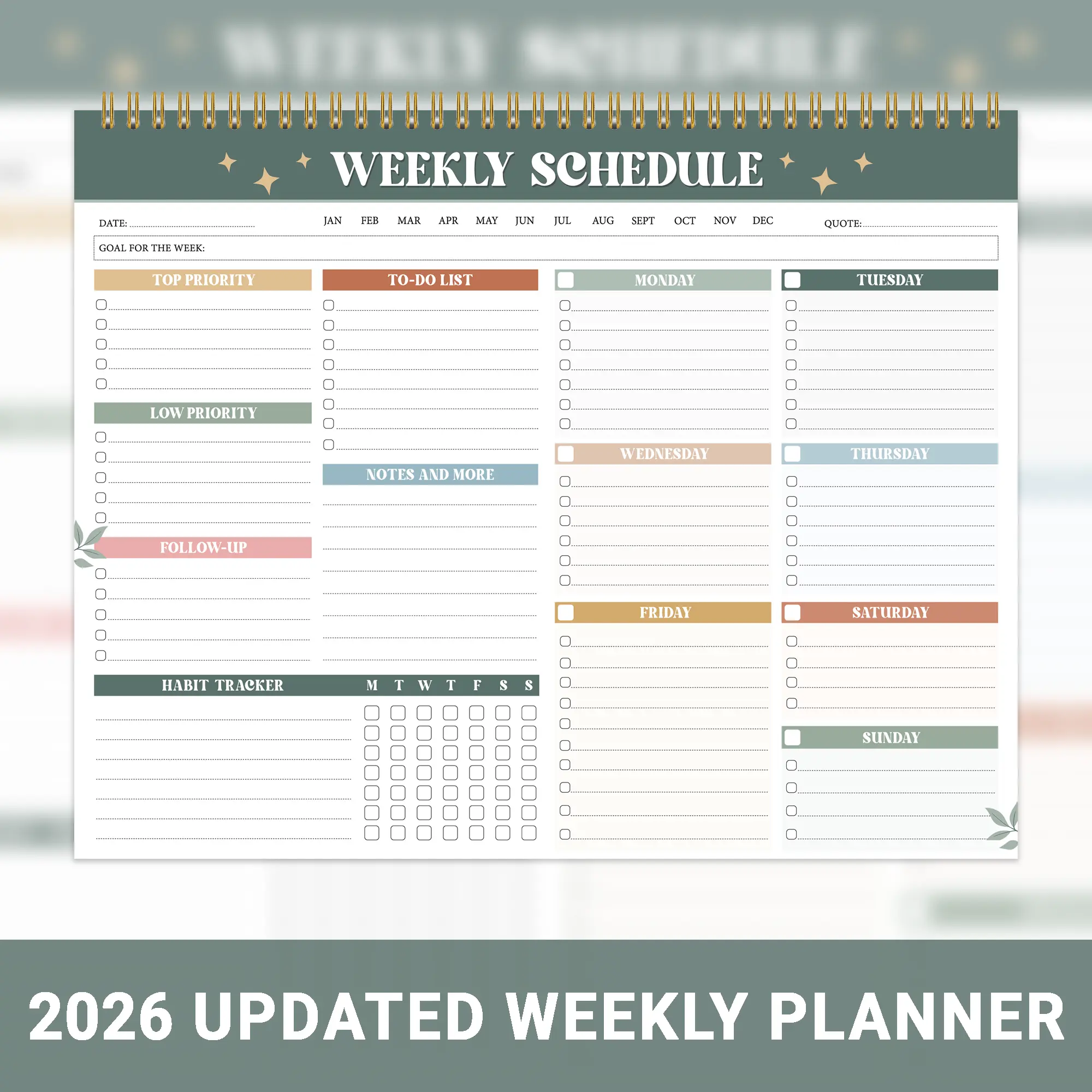 2026 Weekly Schedule Planner Pad (A4) – 52 Sheets for All-Year Planning with To-Do List & Habit Tracker