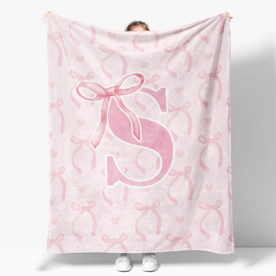 JOOCAR Coquette Pink Bow Throw Blanket 60x80inch Soft Warm Lightweight Skin-Friendly Gift for Women Friends Home Sofa Couch Bed