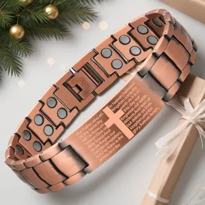 Men’s Copper powerful Magnetic hypoallergenic Bracelet – 99.99% Pure Copper, Adjustable Chain, Energy boost & Healing Design with Magnetic Cross Accent