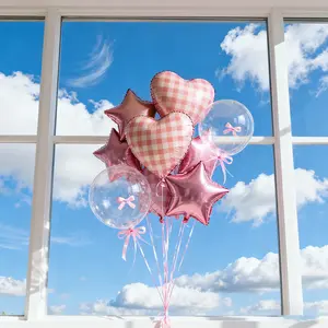 20-Piece Party Decoration Set, Heart & Star Aluminum Foil Balloons, Transparent Balls, Bow, Glue & Ribbon, Perfect for Birthdays, Weddings, Heart Shaped Balloons