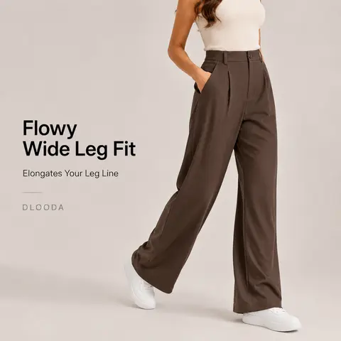 DLOODA Women’s High Waist Stretch Relaxed Tailored Wide Leg Pants with Pockets - Pants for Women, Work, Business Casual, Casual Fashion Trousers for Work & Weekend Wear, Work Pants,back to school shopping