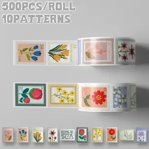 500PCS/Roll Floral Stamp Aesthetic Sticker Roll, Vintage Flower Mini Stickers for Scrapbooking, Journal, Planner, Album, Gift Wrapping, Stationery Decoration & DIY Craft