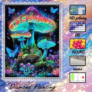 DIY 5D Flocking Diamond Painting Kit, AB Drills, Fairy Dust Drills, Crystal Drills, Mushroom, Butterfly, Fantasy Diamond Embroidery, Special Craft Diamond Art Kit, Wall Decor, Gift for Family, Loved Ones, Friends, Handmade Gifts