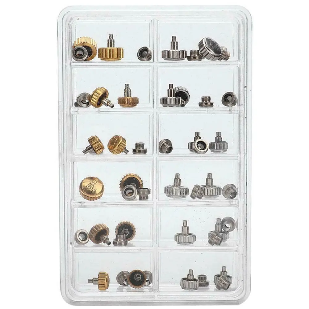 48PCS Waterproof Watch Crowns & Watch Repair Toolkit - Assorted Replacement Parts, Repair Tools, Storage Box for Sports & Outdoor Football Maintenance
