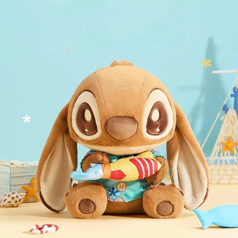 Disney Stitch Series No.10 Brown Leather Sitting Stuffed Figure Doll - Soft Furry Collectibles, Huggable Plush Toy, Room Decoration, Birthday Gift For Boys