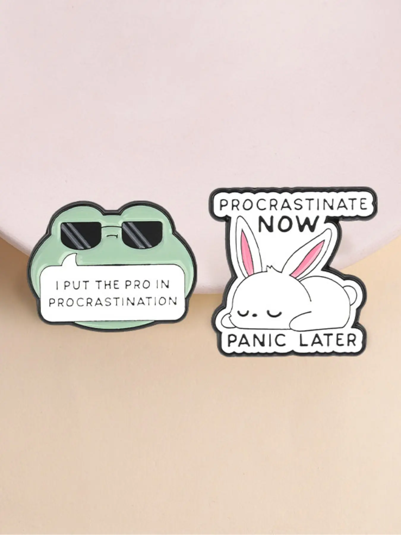 'procrastinate Now Panic Later' Bunny & 'pro in Procrastination' Frog Enamel Lapel Pin Set, Brooch Pins, Unique Gift Idea, Perfect Accessory