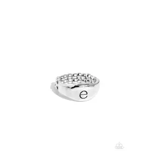Monogram Memento - Silver - E - Initial Letter Alphabet Ring - Paparazzi