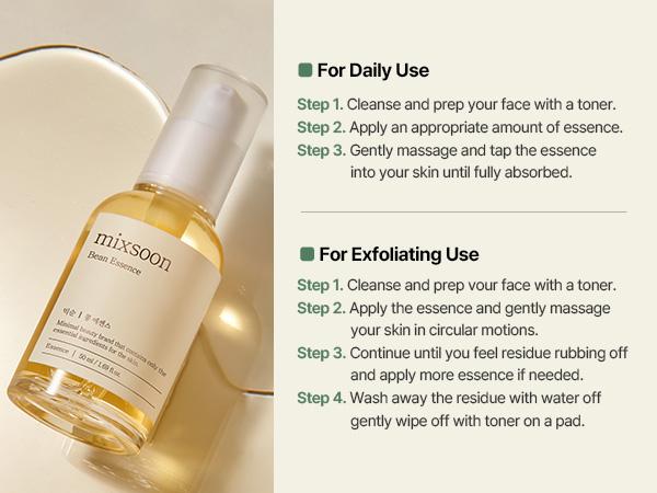 [mixsoon] Bean Essence 50ml – Gentle Exfoliating Korean Skin Care Essence for Hydrating, Smoother Texture and a Dewy, Glass-Skin