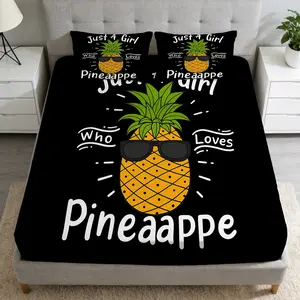 2/3 Pcs Pineapple Lover Girl Pattern Fitted Sheet Set(1*Fitted Sheet+1/2*Pillowcase,No Filling),High-Definition Digital Printing,Soft And Comfortable Fabric,Suitable For All Year Round,Perfect Gift For Family And Friends On Festivals!