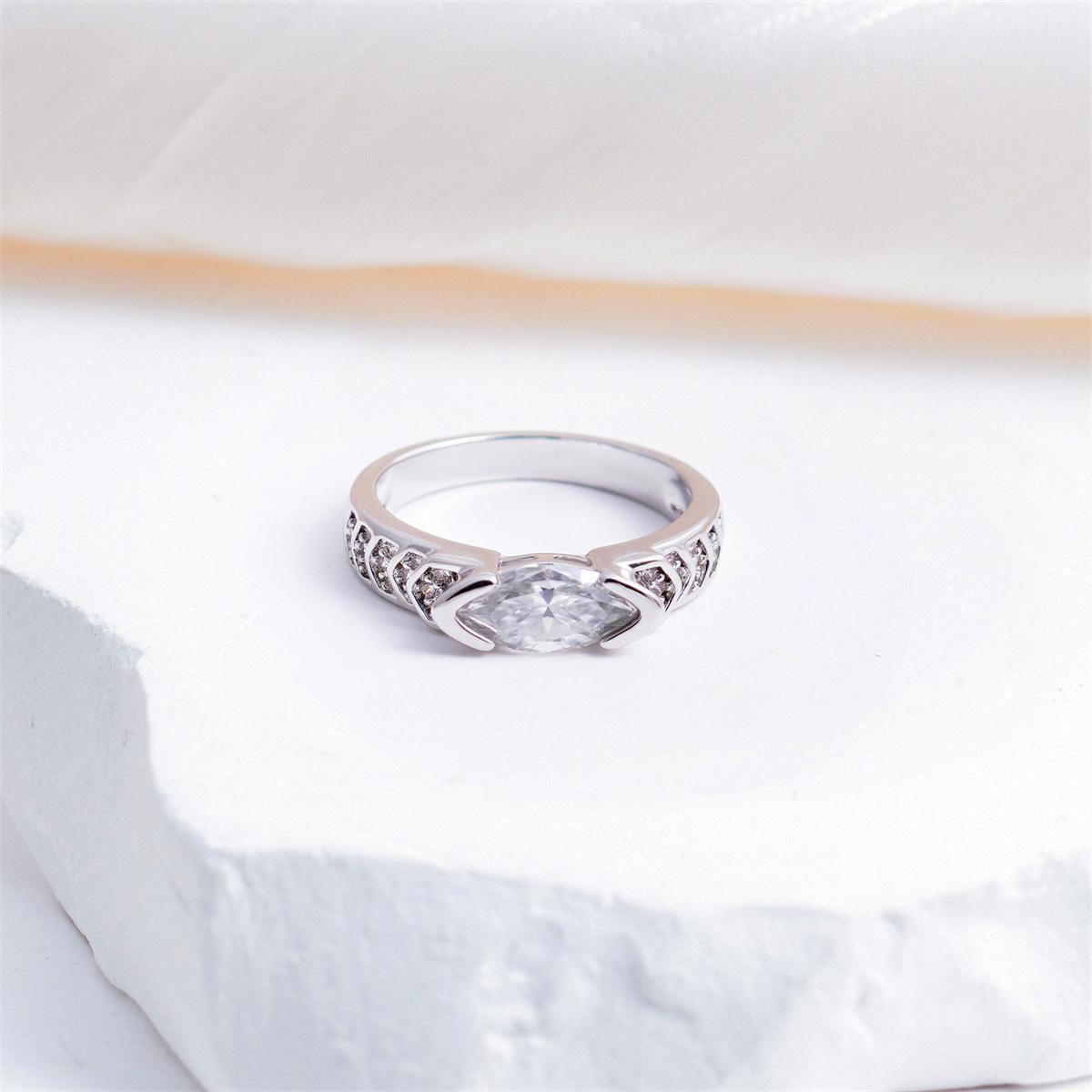 Moissanite 1ct Moonlit Wing Marquise Ring Silver-Plated Jewelry Wedding Engagement Anniversary Valentine's Day Birthday Gift Daily Wear