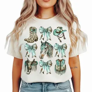 Turquoise Coastal Cowgirl Shirt Collage, Country Western Coquette Bow Shirt, Boots Tshirt, Vintage Western Tees, Horse Outfit, Saddle, Wild West Rodeo Shirt Design 4