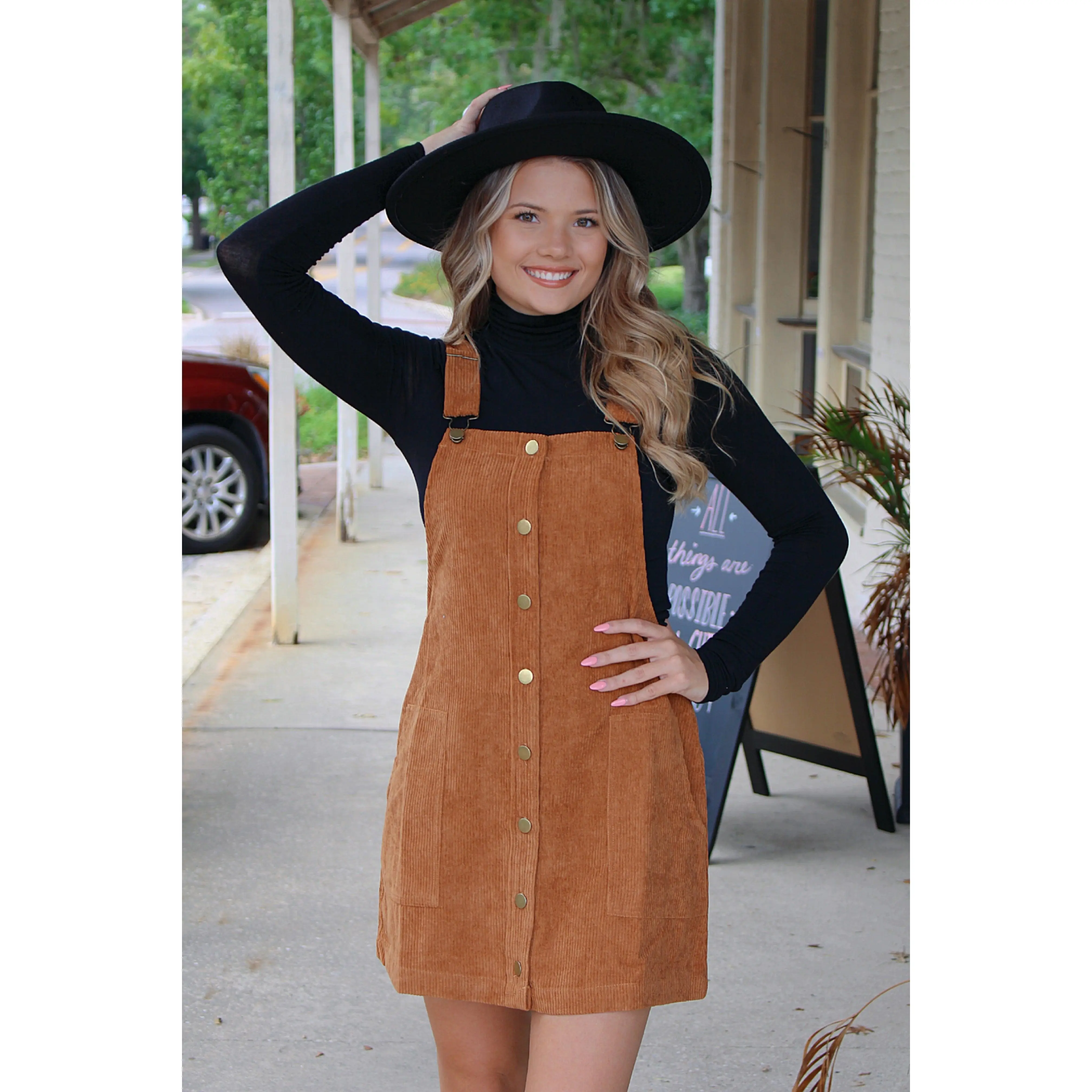 Corduroy Mini Dress- Camel