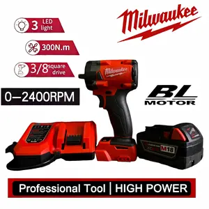 Milwaukee M18 3/8 Impact Wrench Kit - 18V Cordless Brushless Tools for Mechanics with 6.0Ah Battery & Charger, for Car Maintenance, Workshop Use