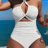 Cross Halter Cutout One-Piece Swimsuit, Ruched Tummy Control Slimming Bathing Suit in Black/White/Pink/Orange/Teal/Green for Women Beach Vacation Beachwear Swimsuits Beach Fashion Swimsuit, Body Con Swimwear Beach Pool Swimsuit Beach Party Swimsuit, One P