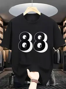 Men's Heavyweight 88 Graphic T-Shirt - Vintage Bold '88' Print Tee, Heavyweight Fabric for Gym, Everyday & Formal Events - Machine Washable Crewneck Shirt in Black/White Contrast - All-Season Casual Wear for Men, Gym Apparel, Classic Tee, Comfortable Fit,