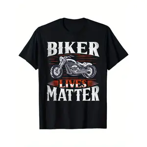 Men's Biker Lives Matter T-Shirt, Motorcycle Rider Graphic Design, Casual Crew Neck Short Sleeve Tee, Ideal for Biker Community & Daily Wear