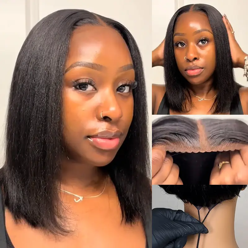 【UPGRADED】Nadula Yaki/Silk Straight Bob Lace Wig With Drawstring 180% Density 100% Human Hair Glueless for Beginners TikTokShopRestock FallFreshness
