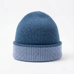 Premium Merino Wool Beanie - 100% Merino Wool Cloud Soft Feel High Elasticity Breathable Material Comfortable Fit 2 Side Navy Blue Delicate Wash Only