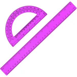 2 Pack 12'' Plastic Ruler and 6'' Plastic Protractor Set Clear Math Geometry Supplies for School Classroom Home Office Drawing (Purple)