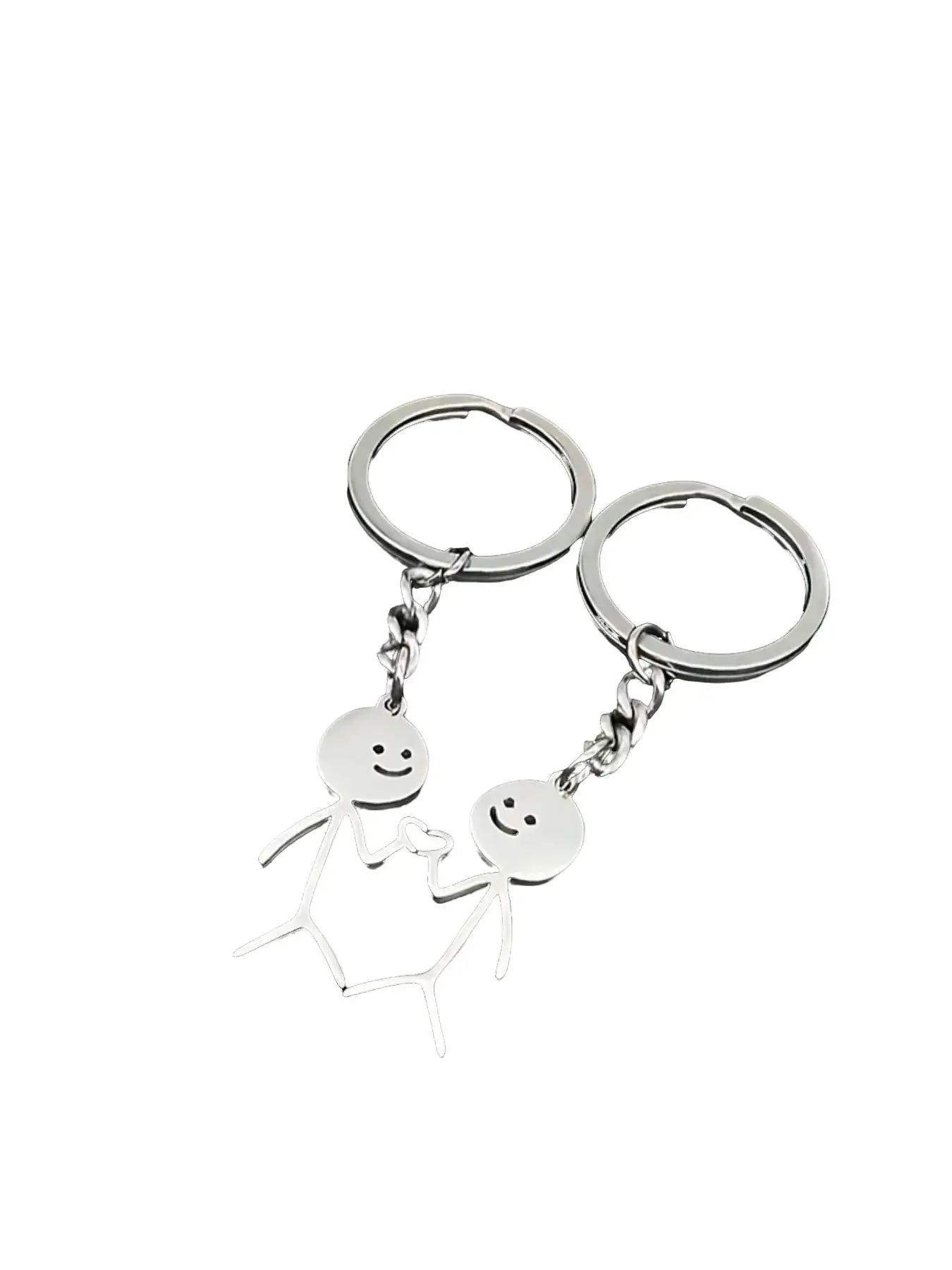 Cute Cartoon Stickman Design Heart Keychain, Fashionable Stainless Steel Keychain for Women & Men, Trendy All-match Keychain for Birthday Gift, Couple
