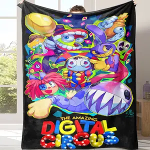 The Amazing Digital Circus Printed Throw Blanket, Soft Fleece Lap Blanket for Bed Sofa Couch & Camping Use, Lightweight All Season Blanket, Cartoon Merch Birthday Gift Blanket for TADC Fans Teens Kids Boys Girls