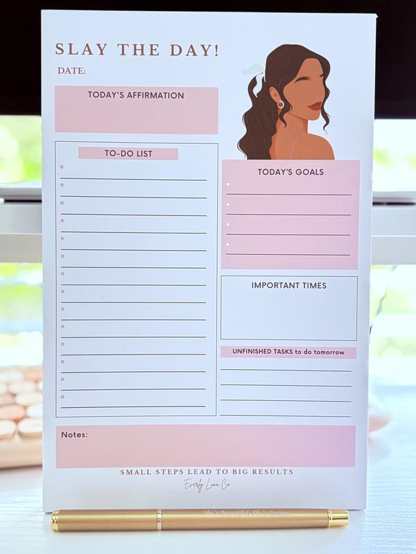 Slay The Day To-Do List - Luxury To-Do List Notepad | Cute Daily Planner for Organization | Latina-Inspired Stationery | Task & Goal Tracker
