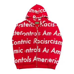 Denim Tears x Arthur Rafa Systemic Racism Controls America Logo Zip Up Hooded Sweatshirt Red White