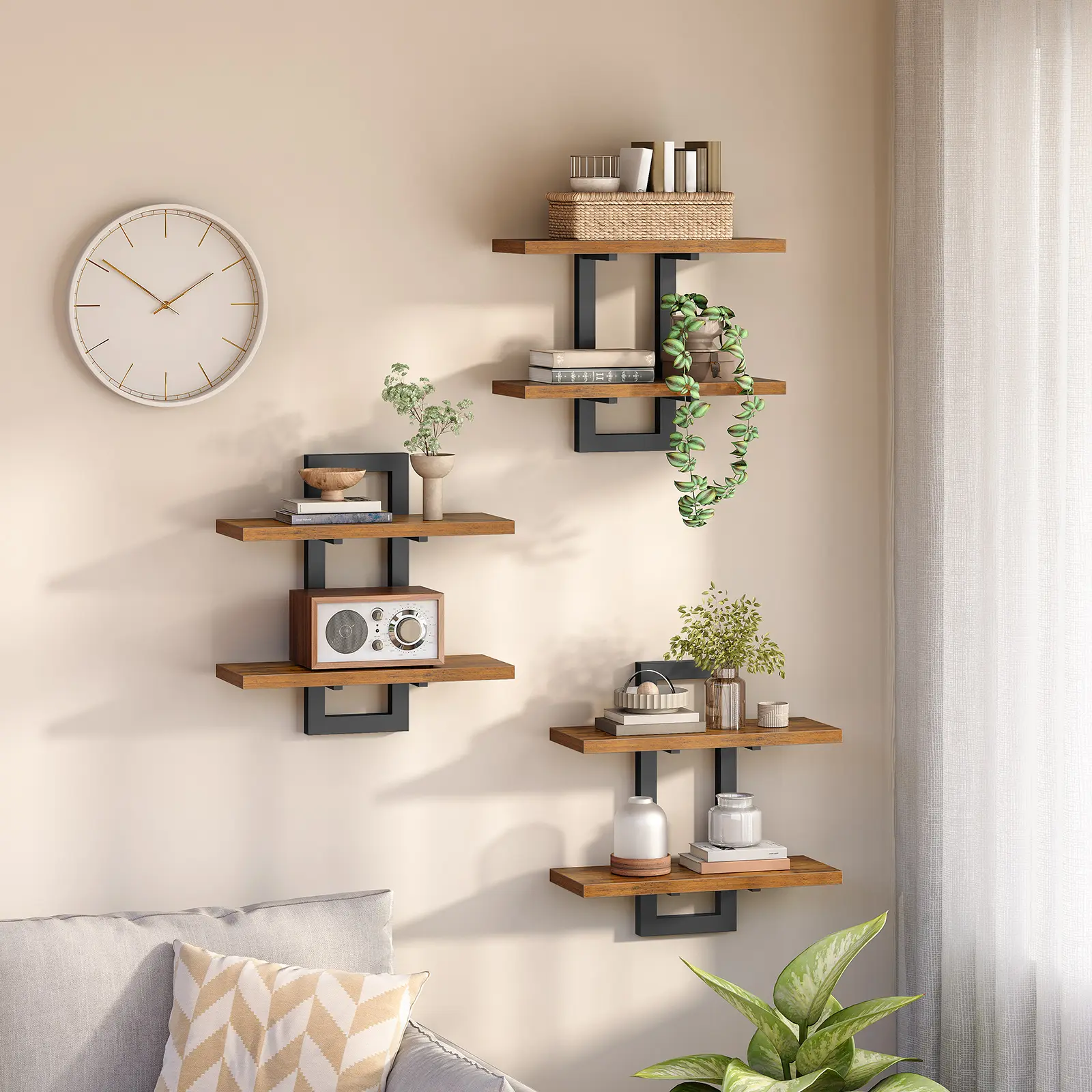 HOOBRO Set of 3 Wall Mounted 15 Inch Storage Shelves， 2-Tier Hanging Bathroom Floating Shelves, for Living Room, Bedroom, Bathroom, Kitchen #SummerVibes