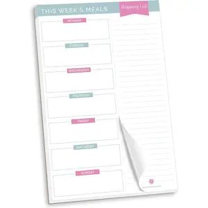 bloom daily planners Weekly Meal Planning Pad - Magnetic Hanging Refrigerator Menu Planner with Tear-Off Sheets & Perforated Grocery Shopping Lists - 6” x 9” (Pink & Teal)