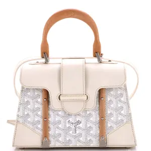Pre-owned Goyard Canvas Coated, Leather, Wood Top Handle Bags Structured Saigon Top Handle Bag Coated Canvas with Leather Mini by Rebag