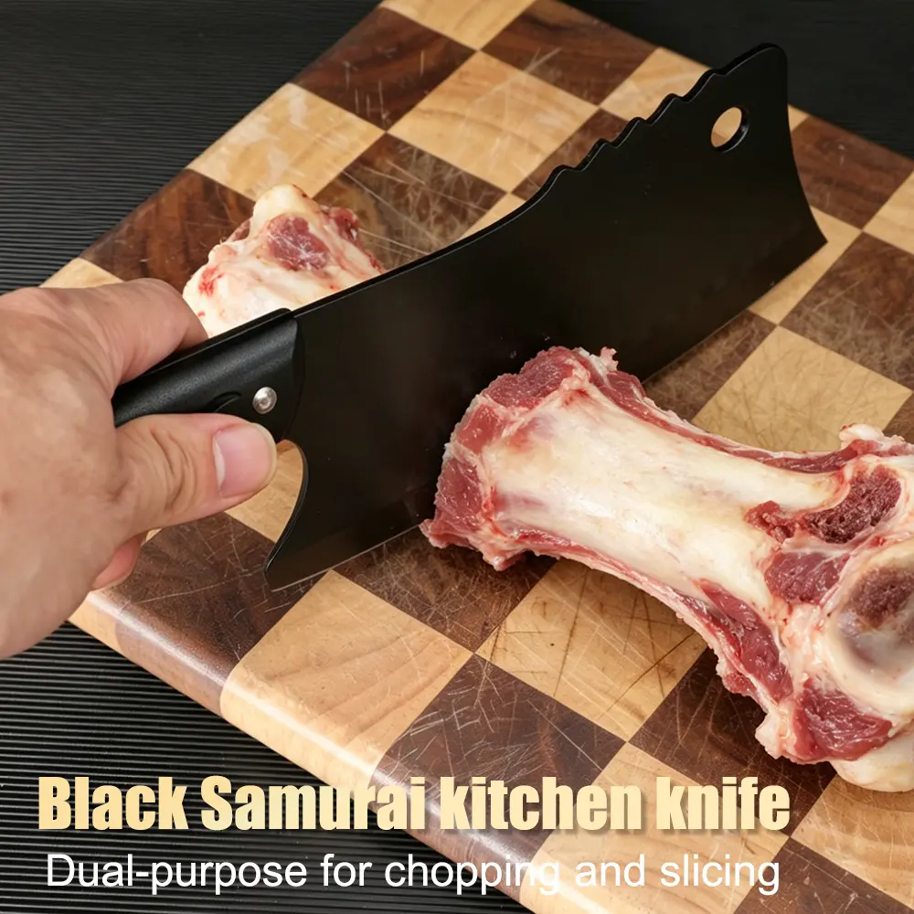 High Hardness Kitchen Cleaver Knife, Black Non-Stick Coated Blade, Ergonomic Handle, Sharp Butcher Knife for Chopping Bones, Meat, Vegetables, Durable for Home Cooking & BBQ