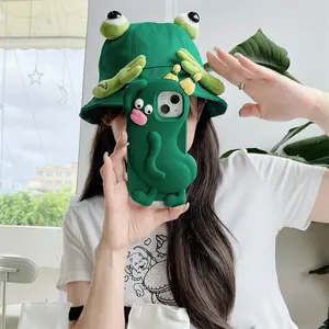 Cute 3D Cucumber Elf Design Phone Case, Funny Soft Rubber Phone Case, Phone Accessories Compatible with iPhone 12 13 14 15 Pro Max