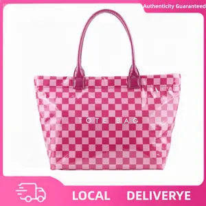 Ladies large-capacity commuter backpack, vintage checkerboard waterproof tote bag, tote bag for gift giving, ladies work bag, teacher bag, study bag, stylish and unique design, pink plaid shoulder bag as a gift for girlfriend