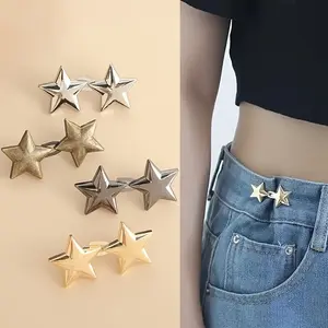 4 Pairs Star-Shaped Belt Buckles, Decorative No-Sew Adjustable Waist Buckles, Removable Waist Adjustment Clips for Easy Styling
