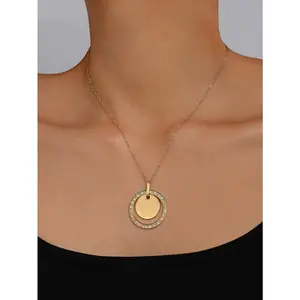 Fashionable Double Round Brand Necklace Wrapped in Synthetic Zircon Rings and Circular Pieces Made of Stainless Steel Material That Does Not Fade
