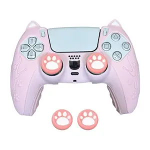 Summervibes 3D Cat Ear PS5 Controller Silicone Skin, Comes with Free Cat Paw Thumb Grips, Anti-Slip Shockproof Protective Cover for PlayStation 5 DualSense Gamepad Accessories
