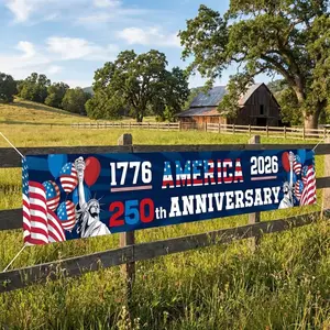 American 250th Anniversary 120" x 20" Banner Flag, 4th of July Decorations,1776-2026 USA 250th Birthday Premium Banner with Grommets, Decorations for Outdoor, Indoor, Yard, Garden, Porch